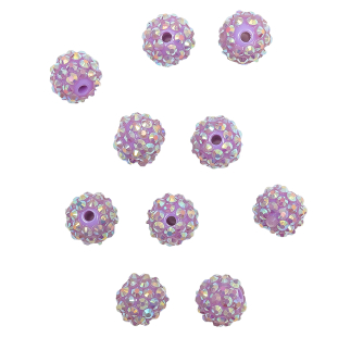 Purple AB Rhinestone and Resin Faceted 14mm Beads - 10pc