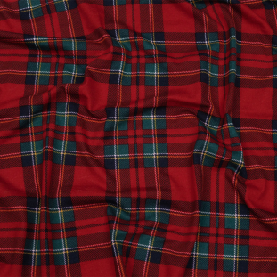 Red, Green and Yellow Plaid Cotton and Rayon Jersey