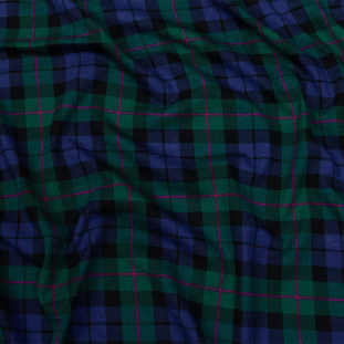 Blue, Green and Pink Plaid Cotton and Rayon Jersey