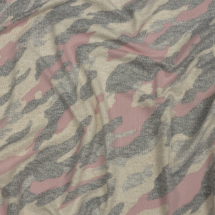 Pink, Gray and Beige Camouflage Stretch Polyester Sweater Knit