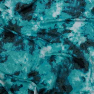 Aqua, Gray and White Tie Dye Stretch Polyester ITY Jersey