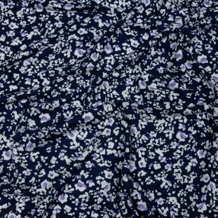 Navy, Purple and White Floral Stretch Rayon Jersey