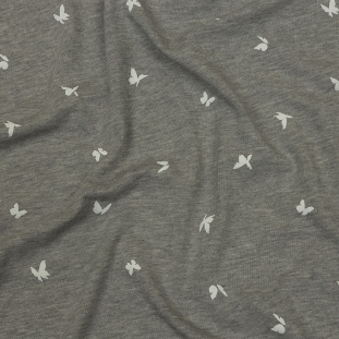 Heathered Gray and White Butterflies Stretch Cotton and Modal Jersey