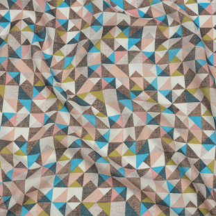 Blue, Olive and Rose Triangle Tiles Rayon Batiste