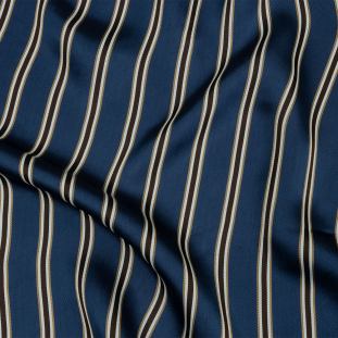 Famous Australian Designer Navy, Beige and Brown Striped Viscose Twill Suiting