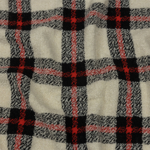 Thom Browne Cream, Black and Red Plaid Blended Wool Boucle Coating