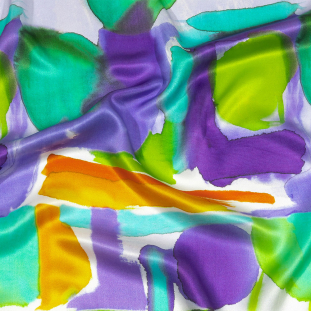 Italian Green, Purple and Orange Watercolor Blocks Silk Charmeuse