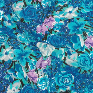 Balenciaga Italian Blue, Purple and Meteorite Floral Polyester Crepe de Chine