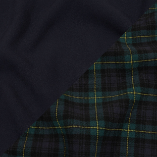 Balenciaga Italian Navy, Green and Yellow Tartan Brushed Double Cloth Blended Wool and Cashmere Twill Coating