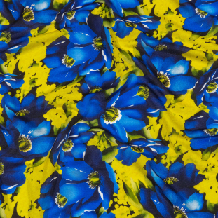 Balenciaga Italian Blue and Yellow Floral Viscose Pique Knit