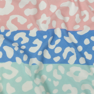 Blue, Pink and Mint Leopard Spots and Stripes Waffle Knit