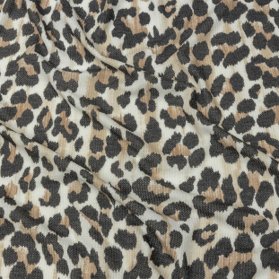 Black, Tan and White Leopard Spots Polyester and Rayon Waffle Knit