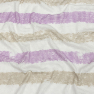Beige, Lilac and White Painterly Stripes Polyester and Rayon Waffle Knit