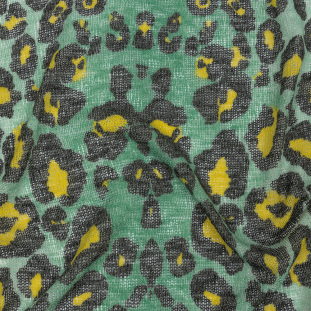 Mint, Neon Yellow and Black Leopard Spots Polyester and Rayon Sweater Knit