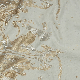 Metallic White and Habanero Gold Spotted and Splattered Luxury Brocade
