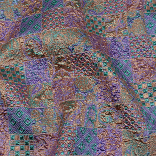 Metallic Patrician Purple, Teal Green and Gold Earth Patchwork Luxury Brocade