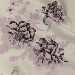 Metallic Black, Orchid and Pale Gray Floral Luxury Brocade