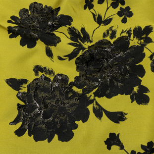 Metallic Black and Golden Ochre Floral Luxury Brocade