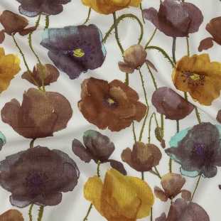 Brown, Olive and Ochre Painterly Blooms Cotton Lawn