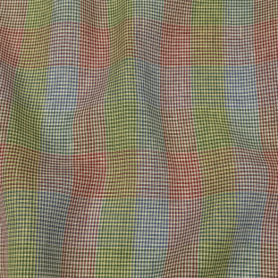Blue, Red and Green Houndstooth Plaid Lightweight LInen Woven