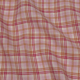 Pink, Orange and Cream Plaid Lightweight Linen Woven