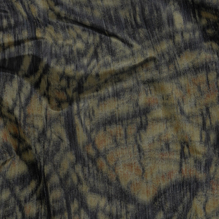 Italian Olive, Orange and Black Abstract Warp Printed Polyester Faille