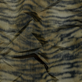 Italian Golden Olive and Black Tiger Stripes Warp Printed Polyester Faille