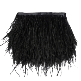 Black Single Ply Ostrich Feather Fringe Trim - 5&quot;