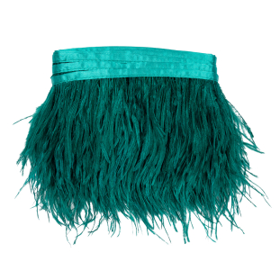 Teal Single Ply Ostrich Feather Fringe Trim - 5&quot;