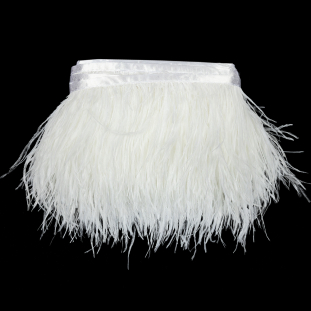 White Two Ply Ostrich Feather Fringe Trim - 5&quot;