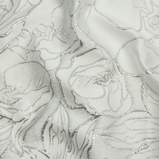 Metallic Silver and White Outlined Florals Luxury Brocade