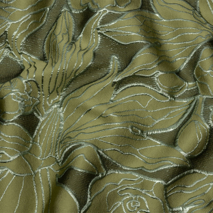Metallic Olive and Moss Outlined Florals Luxury Brocade