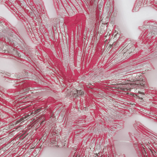 Metallic Silver and Hot Pink Firework Flowers Luxury Burnout Brocade