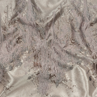 Metallic Rose Gold, Orchid and Dusty Lilac Splattered Stripe Luxury Brocade Panel