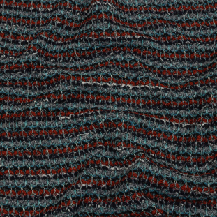 Burnt Orange, Gray and Blue Striped Chunky Wool Blend Boucle Sweater Knit