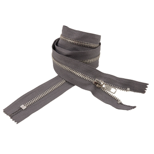 Charcoal and Silver T5 Closed End Metal Zipper - 36&quot;
