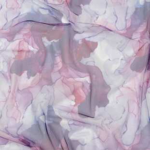 Dark Pink, Purple and Blue Abstract Watercolor Printed Tulle