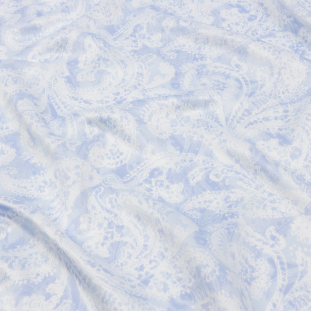 Baby Blue and White Paisley Polyester Satin
