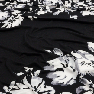 Black, White and Gray Floral Stretch Rayon Jersey Panel
