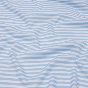 Baby Blue and White Striped Cotton and Polyester Jersey
