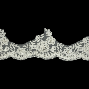 Off White Scalloped Floral Beaded and Corded Bridal Lace Trim - 3.5&quot;