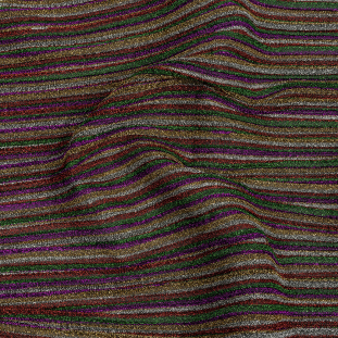 Purple, Green and Red Metallic Stripes Pleated Polyester Knit