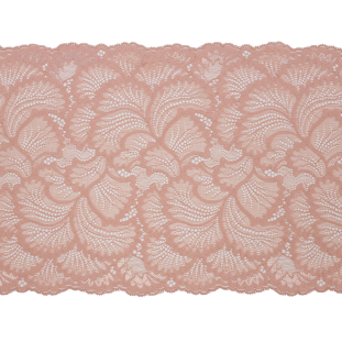 Brut Rose Fanning Leaves Stretch Lace Trim with Scalloped Edges - 9&quot;