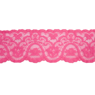 Petal Pink Floral Waves Stretch Lace Trim with Scalloped Edges - 2.875&quot;