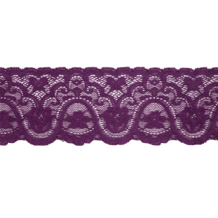 Purple Rose Floral Waves Stretch Lace Trim with Scalloped Edges - 2.875&quot;