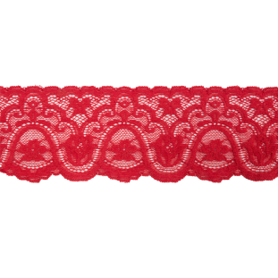 Scarlet Floral Waves Stretch Lace Trim with Scalloped Edges - 2.875&quot;