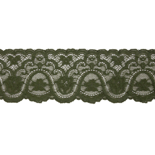Spruce Floral Waves Stretch Lace Trim with Scalloped Edges - 2.875&quot;