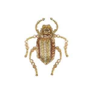 Gold, Silver and Beige Beetle Rhinestone, Sequin and Glass Beaded Applique - 2.38&quot; x 2&quot;