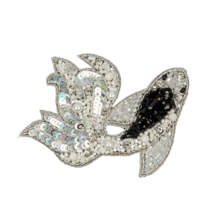 Black, White and Silver Fancy Fish Rhinestones, Sequins and Glass Beaded Applique - 2.625&quot; x 3&quot;