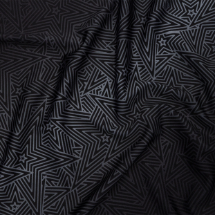 Gray and Black Overlapping Stars Gradient Stripes Stretch Polyester Tricot